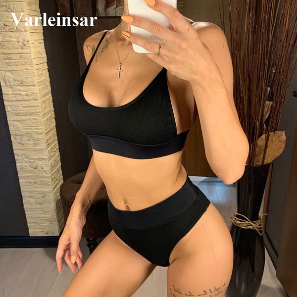 

s - xl ribbed female swimsuit high waist bikini new women swimwear two-pieces bikini set bather bathing suit swim v2375r, White;black