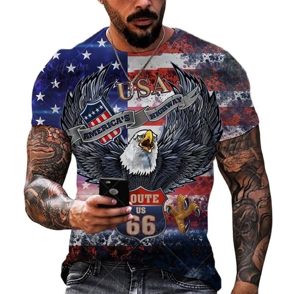 

american flag eagle 3d mens tshirt summer short sleeve oversized loose tshirt us route 66 letter print tees men clothing 220607, White;black