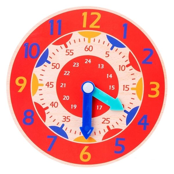 Crianças Montessori Wooden Clock Hora Minuto Segundo cognição Cognição Brinquedos coloridos para crianças Ajuda de ensino pré -escolar Early 220621