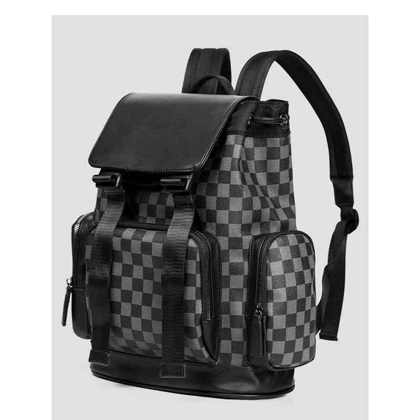 

handbag high sense 2022 fashion business computer bag capacity leisure travel trend lattice backpack, Black;red