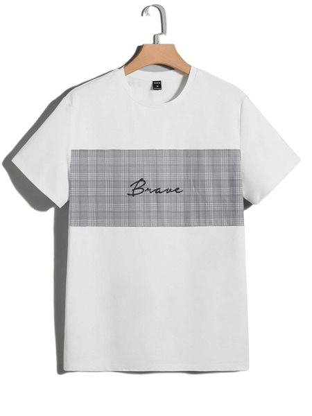 

men plaid letter graphic tee q1jn#, White;black