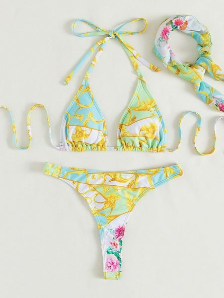 

3pack floral print micro triangle thong bikini swimsuit t7kz#, White;black