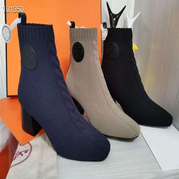 

luxury designer h house high root shoes knitted elastic socks boots thick leather boots with martin boots215q, Black