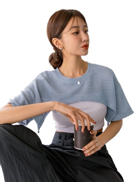 

dazy 1pc textured drop shoulder shrug t9vi#, White