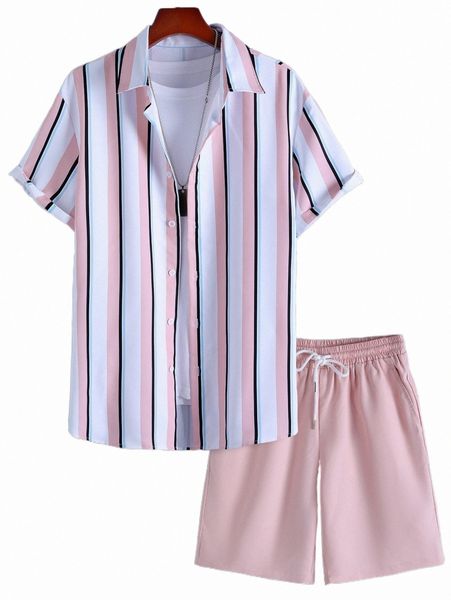 

men striped shirt & solid shorts without tee c0qp#, Gray
