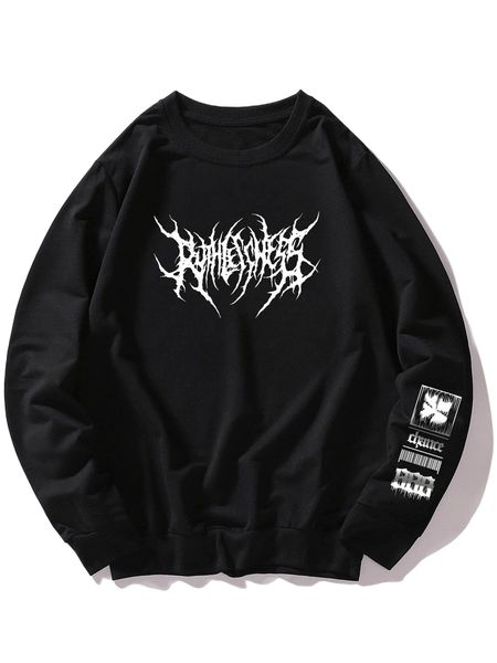 

romwe guys letter graphic sweatshirt b9go#, Black