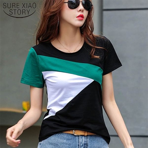 

slim shirt summer the fashion women short shirt stitching shirt round neck short sleeve women and blouse 2575 50 210308, White