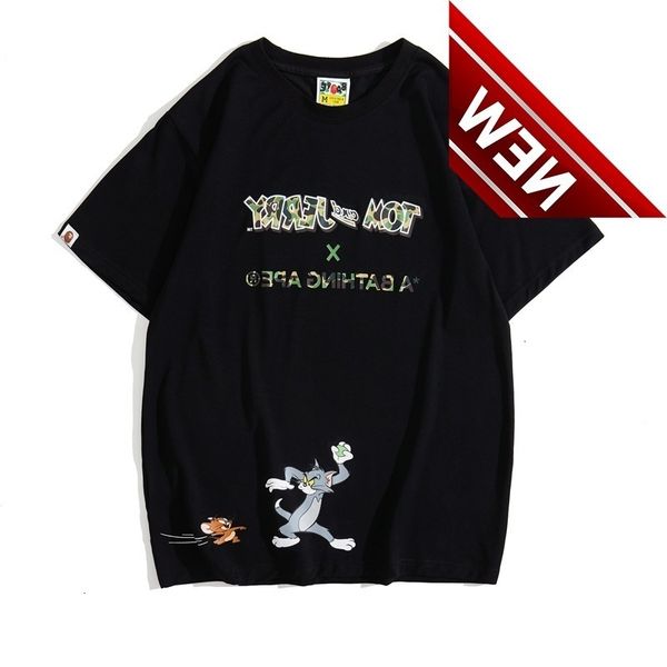 

2021 summer new fashion brand bap cat and mouse series cotton short sleeve t-shirt, White;black