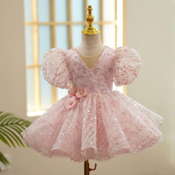 Mädchenkleider Kleinkind Taufkleid V-Ausschnitt Kinder Pailletten Mädchenkleid Blume Prinzessin Tutu 1. Geburtstagsfeier Baby Mädchen Kleider