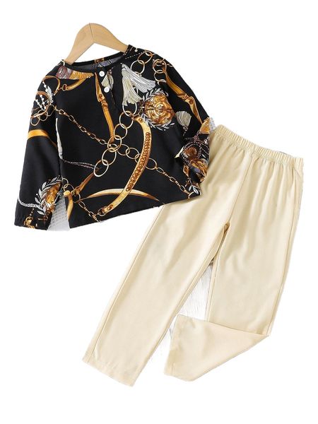 

toddler boys chain print tee & pants z7kn#, Black;white