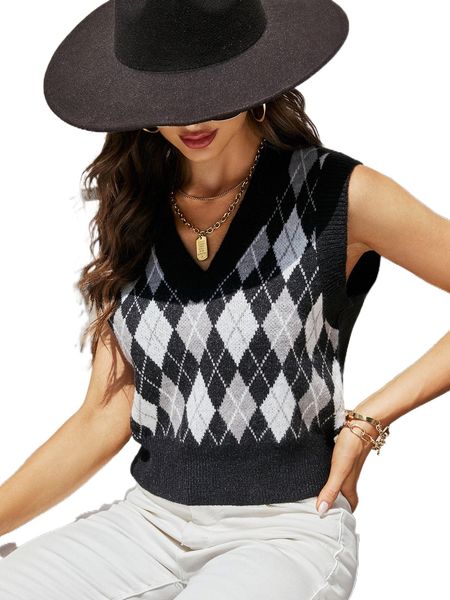 

argyle pattern sweater vest 28xk#, White;black
