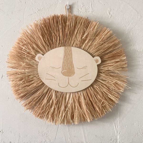 

nordic handmade lion king wall hanging decor boho woven grass straw animal tassel art for nursery baby children room home decor