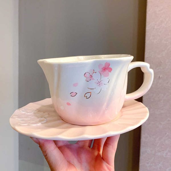 

starbucks coffee cup long petal style cup and plate group pink girl heart high beauty home mug gift
