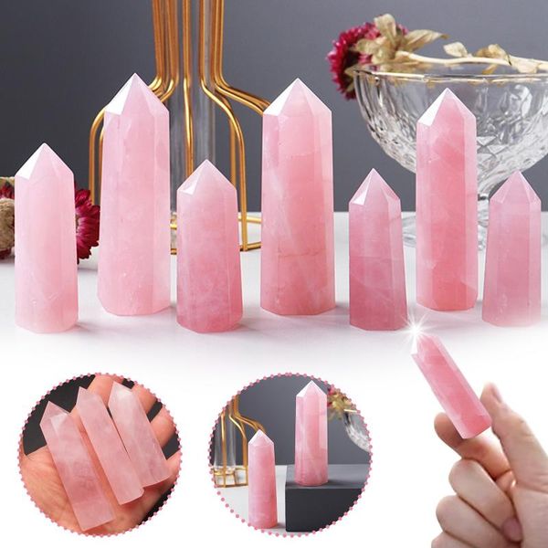 Objets décoratifs Figurines 1set Naturel Rose Quartz Colonne Hexagonale Grappe Baguette De Guérison Cristal Minéral Point Étude Décoration De La Maison St