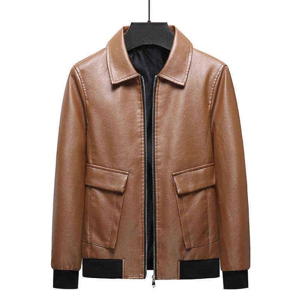 

men pu leather moto jacket male brown oversize motorcycle jacket vintage zip up fur collar faux leather boy coat 6xl 7xl 8xl t220728, Black