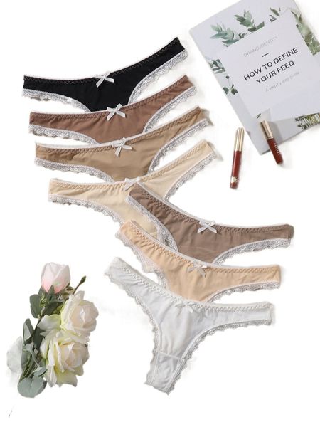 

7pack contrast lace panty set v5zf#, Black;red