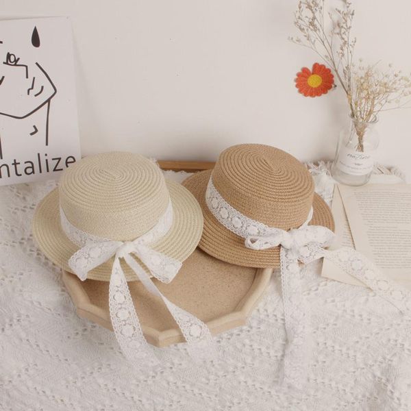 

big along the bowknot childrens straw hat models baby girl beach handmade hollow lace sun, Yellow