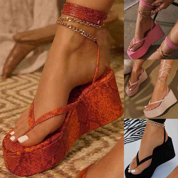 

chunky platform sandals women 2022 summer clip toe ankle strap wedges sandals woman fashion thick bottom rome sandalias mujer y220421, Black