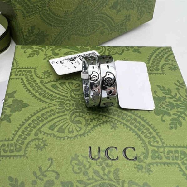 

2023 designer new jewelry skull bent head trend personalized fashion men and women's same type couple ring, Silver