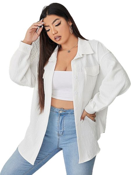 

plus letter textured flap pocket drop shoulder coat m9gq#, Black