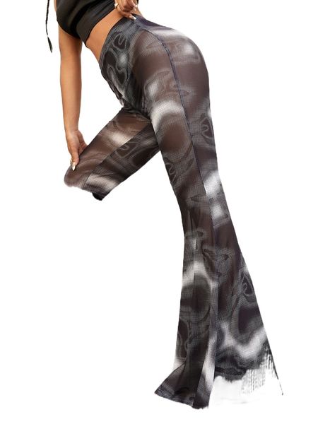 

graphic print flare leg pants y55n#, Black;white