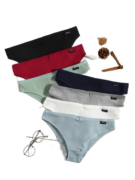 

7pack solid rib panty l4mw#, Black;red