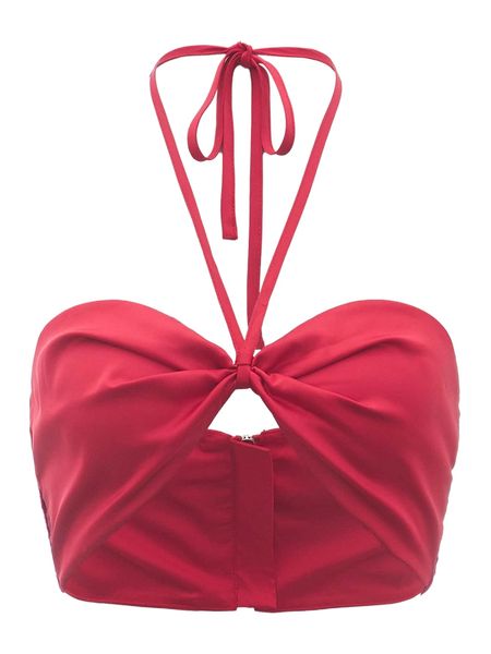 

mod tie backless o-ring zip back ruched crop halter w0x8#, White
