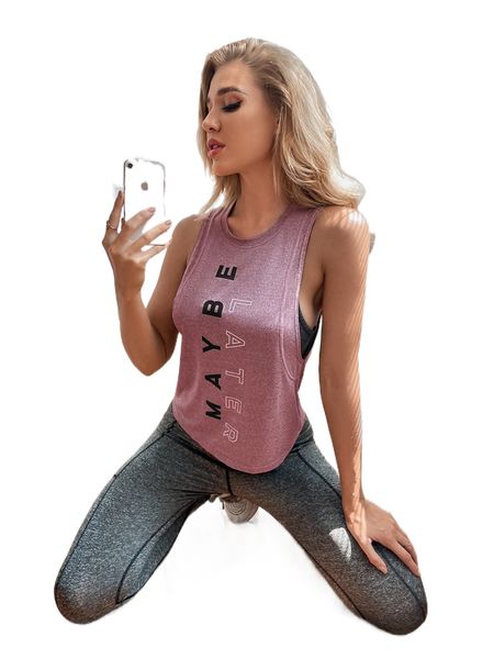 

absorbs sweat breathable slogan graphic sports tank j8bj#, Gray