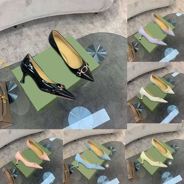 

designer dress shoes women metal buckle patent leather cowhide pointed toe stiletto heel high heels lady spring autumn 7cm heeled boat shoe, Black