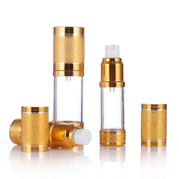 15/30/50/100 ml leere nachfüllbare Gold-Glitzer-Diamant-Airless-Vakuumflaschen, Luxus-Emulsions-Lotion-Duft-Parfüm-Sprühflasche