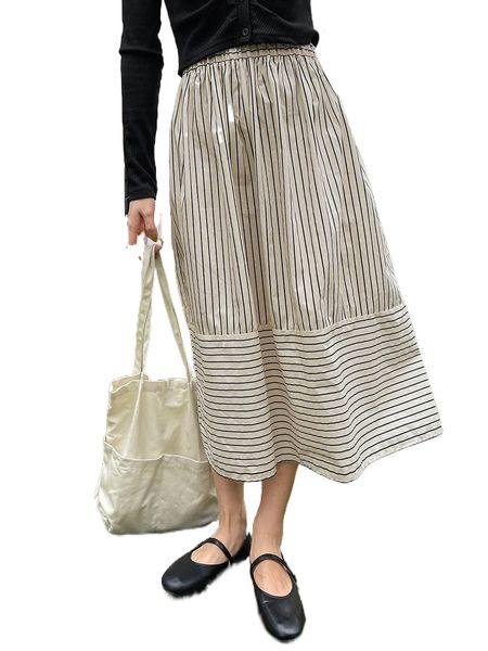 

dazy striped print elastic waist skirt c02n#, Black