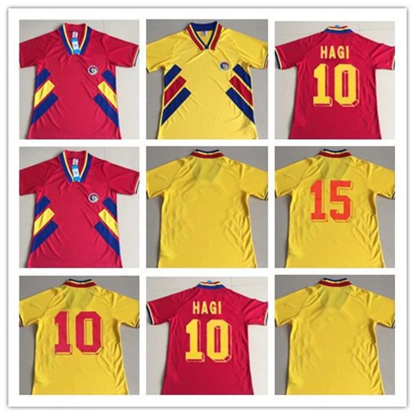 

2022 new world cup national team retro 1994 romania soccer jersey home away red yellow 94 vintage football shirt #10 hagi #6 popescu #9 radu, Black;yellow