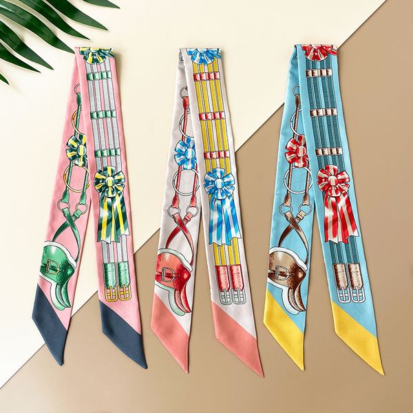 

silk hair band jumping high-grade long silk twill scarf tied bag ribbon wrapped handle diagonal scarf ribbon h, Blue;gray