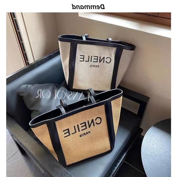 

designer bags 2022 new style big bag large capacity straw canvas shoulder tote contrast color portable mommy