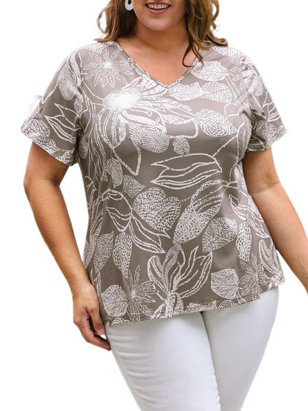 

emery rose plus all over plant print v neck tee o1ka#, Black