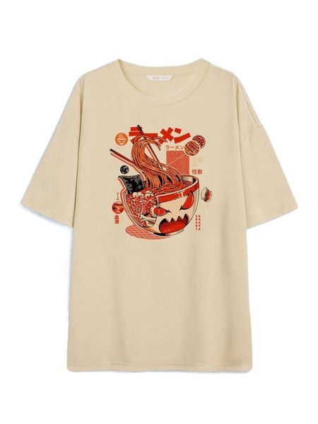 

romwe x ilustrata cartoon graphic tee v19b#, White