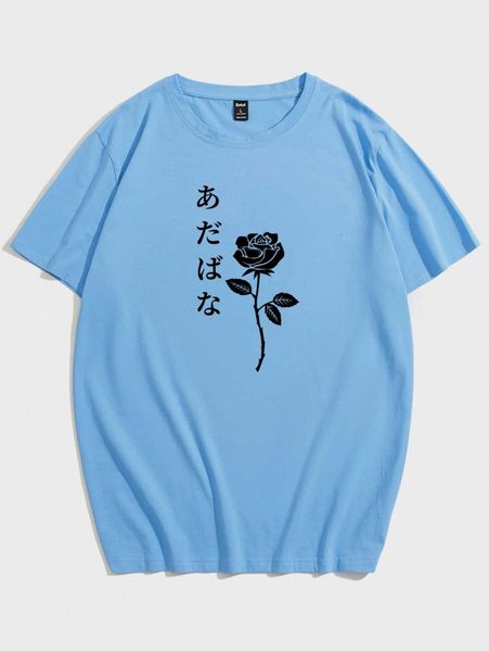 

romwe guys japanese writing floral graphic tee q99y#, White;black