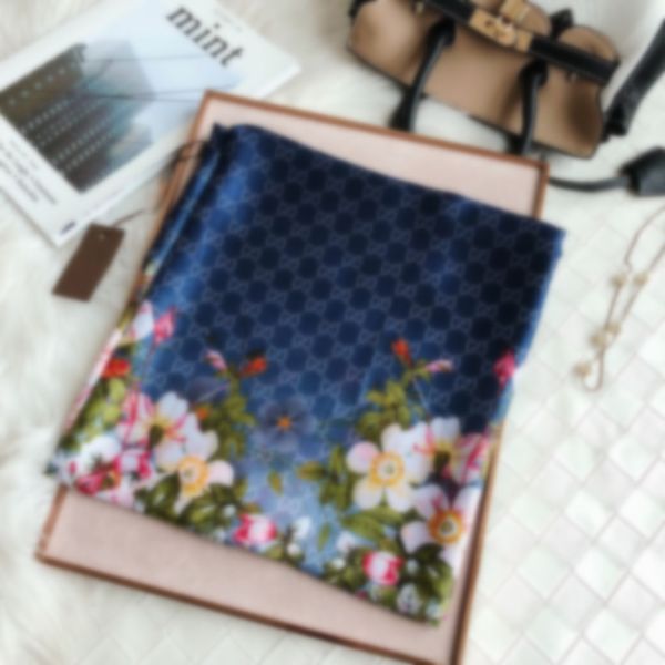 

100% silk scarf fashion print pattern ladies collar 180*90cm designer scarfs women outdoor beach shawl silk q780m, Blue;gray