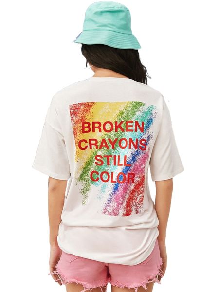 

x seraphine skies slogan graphic drop shoulder tee a9ki#, White