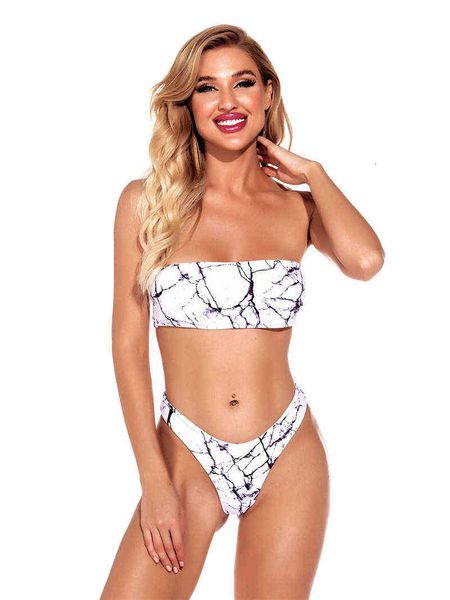 

women's split swimsuit tie dye printed bra, White;black
