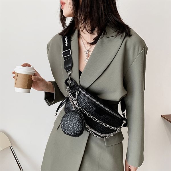 

chain fanny pack women black leather waist bag luxury chest pack fashion lady 2-in-1 shoulder crossbody bag female belt bags 220513