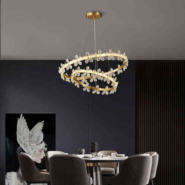 

pendant lamps light luxury all copper petal crystal living room chandelier simple modern designer hall dining model art chandelier