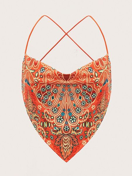 

mod floral print hanky hem cami k3cb#, White