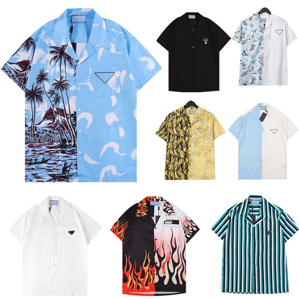 Prad Designer Shirts Men Summer Short Sleeve Casual Shirts Fashion Loose Polos Beach Style Respirável Tees Clothing 27 Colors Size M-3XL