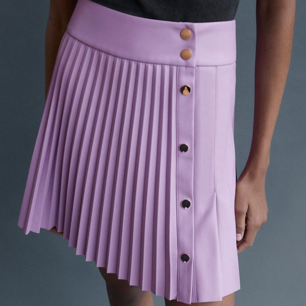 

autumn winter women a-line pu mini skirts office lady vintage faux leather black pink buttons empire high waist skirt