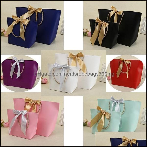 Confezioni regalo Forniture per feste per eventi Casa festiva Giardino Regali di carta Borse con manici Colore puro 10 colori Vestiti Scarpe Negozio di gioielli Borsa Riciclare