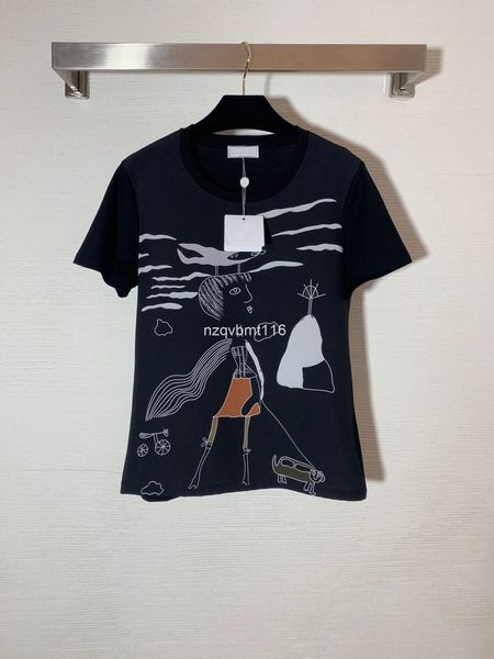 

women's t-shirt european goods cool and breathable in summer white clouds figure fashion printed front silk stitched back cotton t-shir