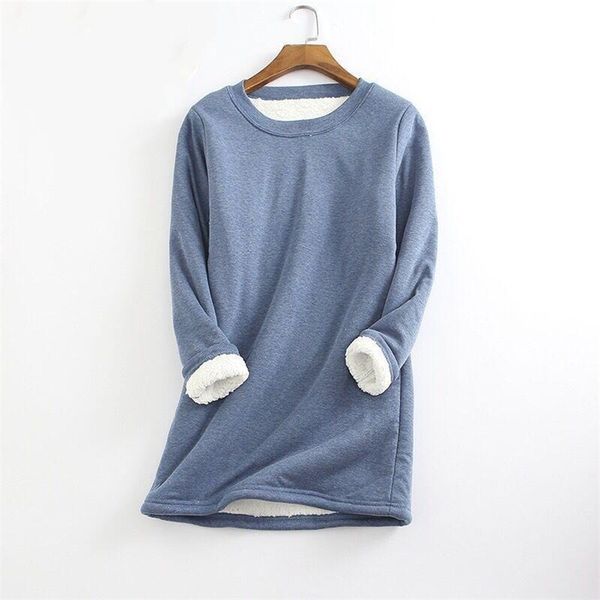

autumn winter velvet warm women thick fleece sweatershirts casual loose long sleeve solid color o-neck pullover shirts 220321, White