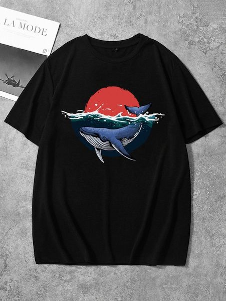 

men whale & sun print tee r6od#, White;black