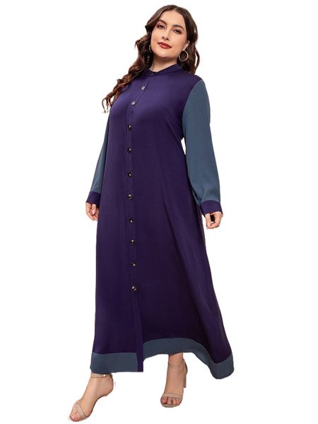 

plus color block button front dress b4z2#, Black